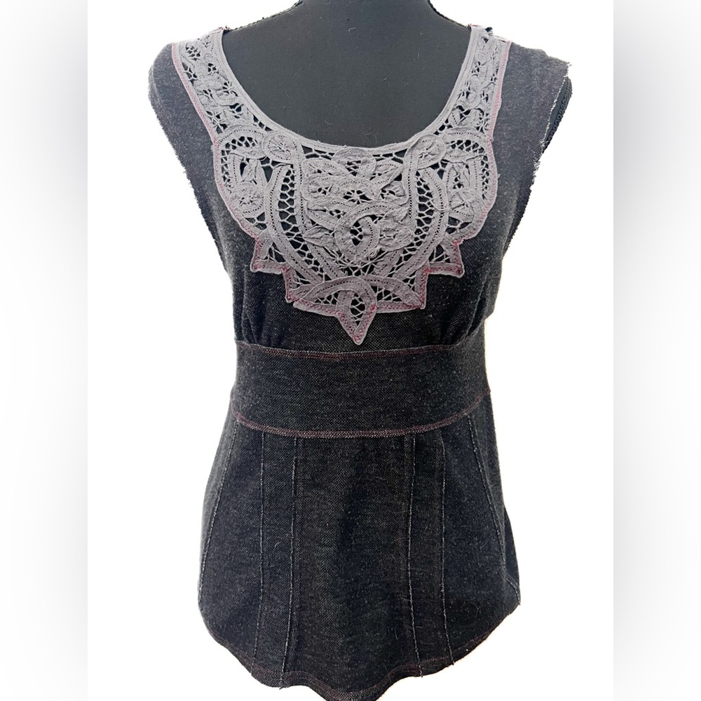 Free People Black Tank Top with Lace Yoke